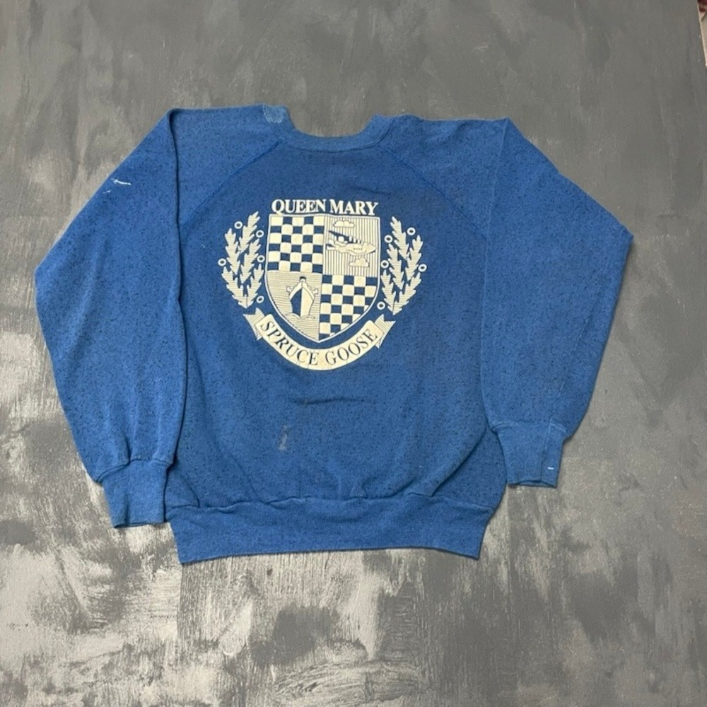 Vintage Queen Mary Spruce Goose Sweatshirt Men Large Blue 80s Pannill